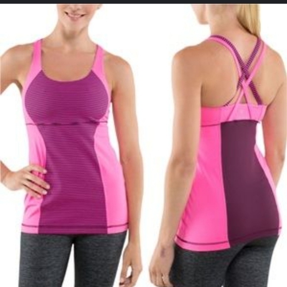 Lululemon Energy Tank Hyper Stripe Raspberry Glo Light - Picture 1 of 5